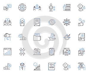 Scrutiny and examination line icons collection. Scrutiny, Examination, Analysis, Inspection, Inquisition, Investigation