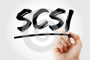 SCSI - Small Computer System Interface acronym with marker, technology concept background