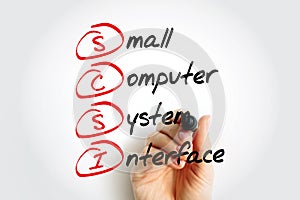 SCSI - Small Computer System Interface is a set of standards for physically connecting and transferring data, acronym text concept