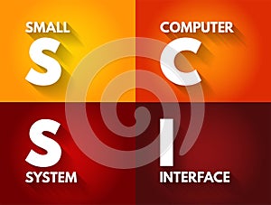 SCSI - Small Computer System Interface is a set of standards for physically connecting and transferring data, acronym text concept