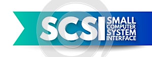 SCSI - Small Computer System Interface is a set of standards for physically connecting and transferring data, acronym text concept