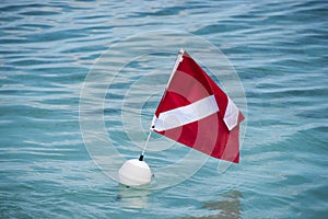 Scuba dive buoy with flag in tropical water