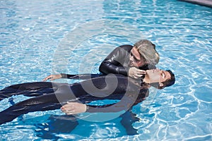 Scuba dive training in a pool rescue diver