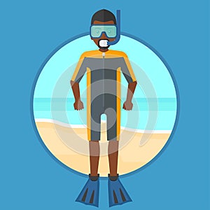 Scuba diver on the beach vector illustration.