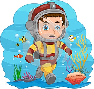 scuba diver boy under the sea