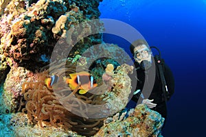 Scuba Diver and Clownfish