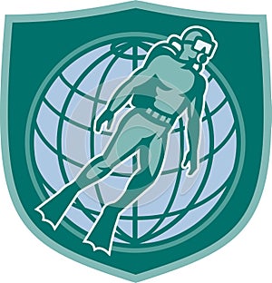 Scuba Diver Diving Dive World Shield