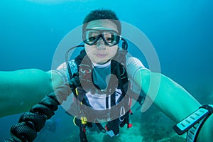 Scuba diver with diving gears