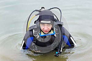 Scuba diver entering the water
