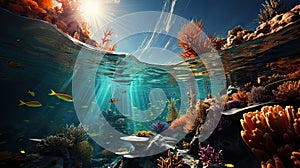 Scuba Diver Exploring Coral Reefs Underwater Sea Generative AI