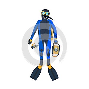 Scuba diver flat style illustration