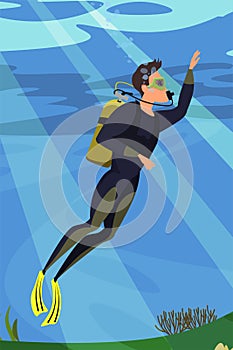 Scuba diver flat vector illustration