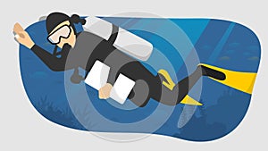 Scuba diver illustration simple flat style