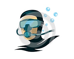 Scuba Diver Man Head Illustration