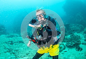 Scuba diver with sea urchin
