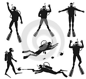Scuba diver silhouettes. Diving silhouettes on photo