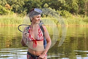 Scuba diver young woman