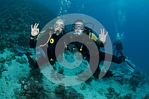 Scuba divers having fun