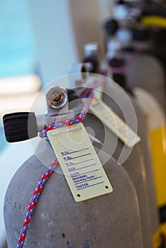 Scuba diving air tanks attached with indicator pannel photo
