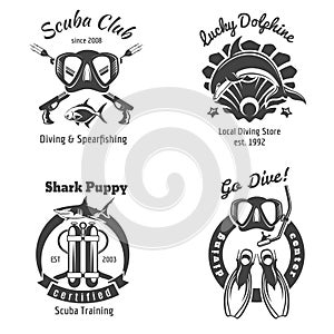 Scuba diving club labels set. Underwater swimming