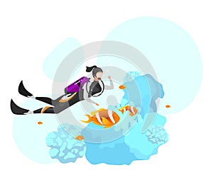 Scuba diving flat vector illustration