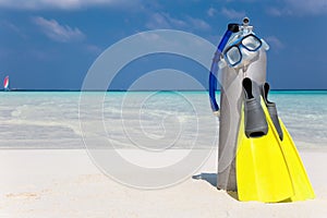 Scuba diving gear on beach