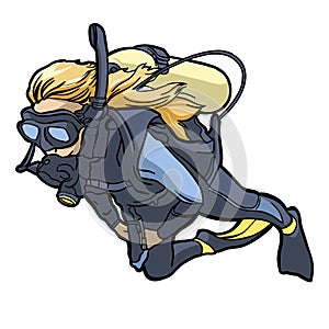 scuba diving girl under water clipart