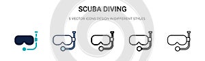 Scuba diving icon in filled, thin line, outline and stroke style. Vector illustration of two colored and black scuba diving vector