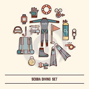 Scuba diving icon set