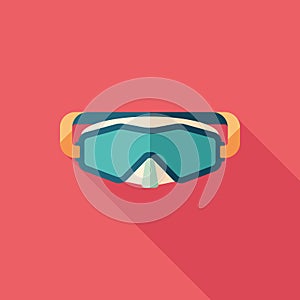 Scuba diving mask flat square icon with long shadows.