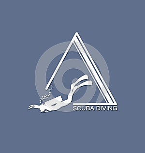 SCUBA DIVING. Silhouette of a diver on a gray background.