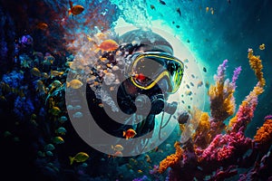 Scuba Diving Sport acryl painting colorburst. Generative ai