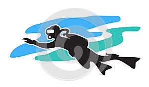 Scuba diving. Stylized drawing of a swimming diver.