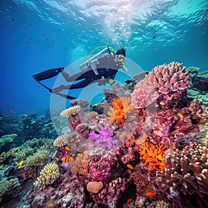 Scuba diving.Underwater scene beautiful sea life. scuba diver