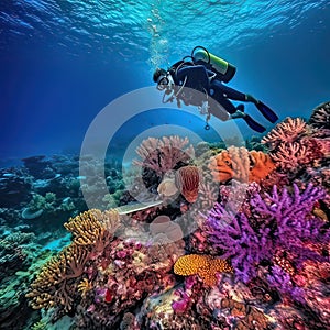 Scuba diving.Underwater scene beautiful sea life. scuba diver