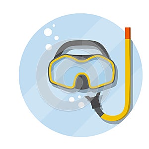 Scuba gear. Snorkel and glasses. Clothing of diver. item for diving and swimming under water. Cartoon flat illustration