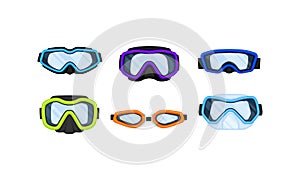 Scuba Goggles and Snorkel of Different Color and Shape Vector Set