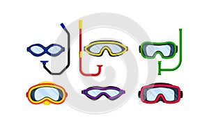 Scuba Goggles and Snorkel of Different Color and Shape Vector Set