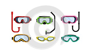 Scuba Goggles and Snorkel of Different Color and Shape Vector Set