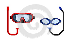 Scuba Goggles and Snorkel of Different Color and Shape Vector Set