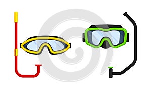 Scuba Goggles and Snorkel of Different Color and Shape Vector Set