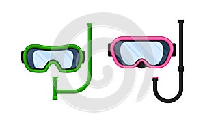 Scuba Goggles and Snorkel of Different Color and Shape Vector Set