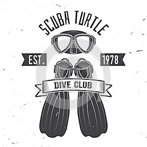 Scuba turtle dive club. Vector illustration.