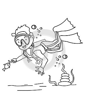 Scubadiver coloring page