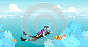 Scubadiving flat flat vector illustration photo