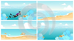 Scubadiving flat vector illustrations set photo