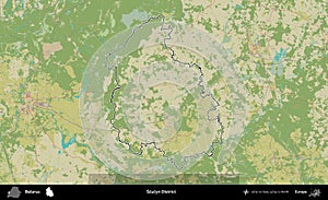Scucyn District outlined, Belarus. Topographic Humanitarian