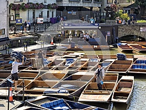 Scudamores Punting Company Punts being prepared for hire at Mill Lane Punting Station