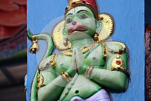 sculpted divinity (hanuman) in an hindu temple (sri srinivasa perumal) - singapore