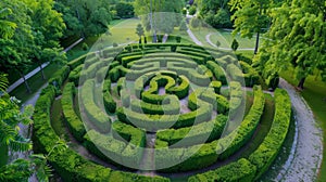 Sculpted Hedge Maze in Formal Garden photo